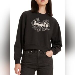 Levi's Crew Neck Sweater with Floral Graphic Design, Black & White, XL, NWOT